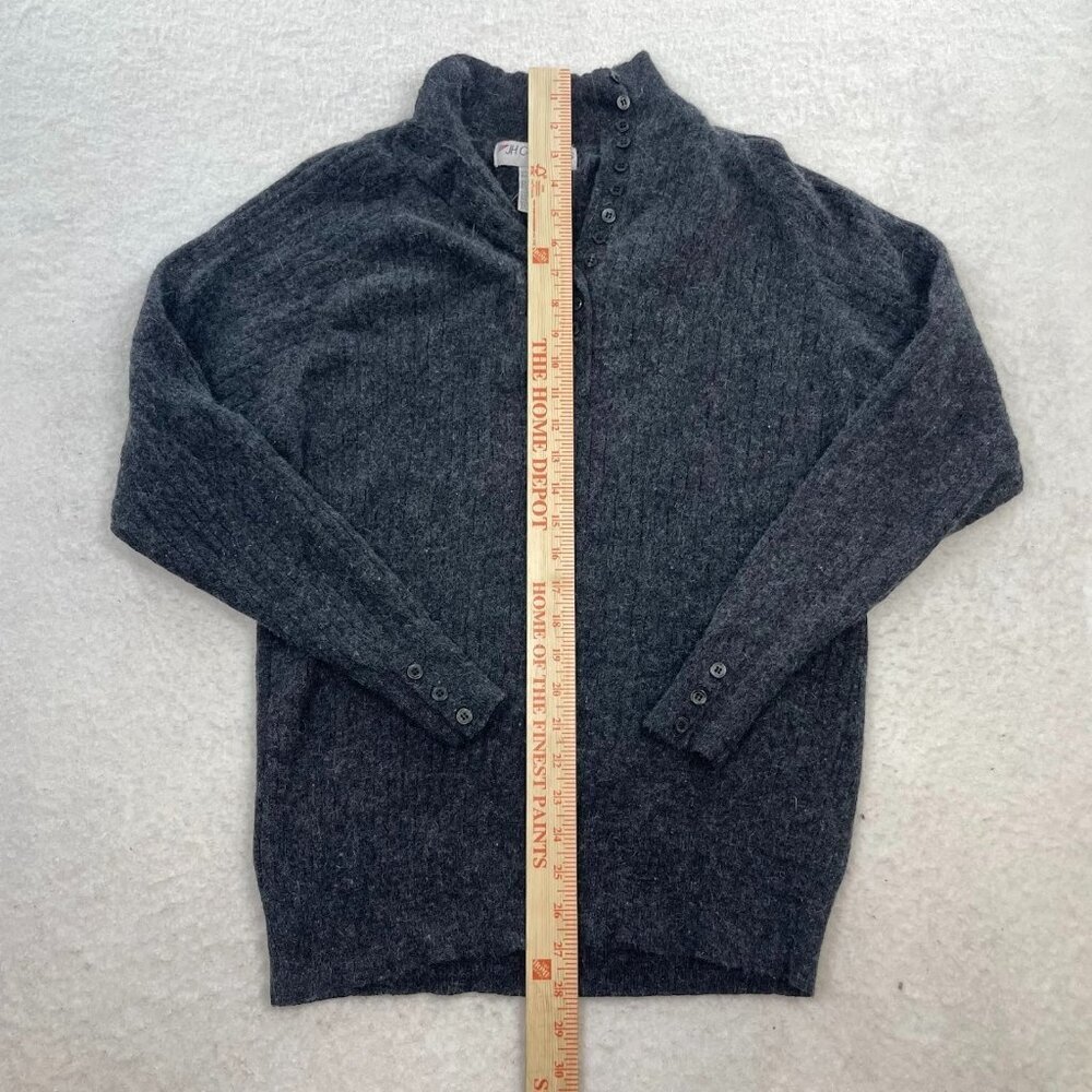 JH Collectibles Lambswool Angora Fuzzy Grey Sweater 1/4 Button Collar Sz Medium - Picture 4 of 5